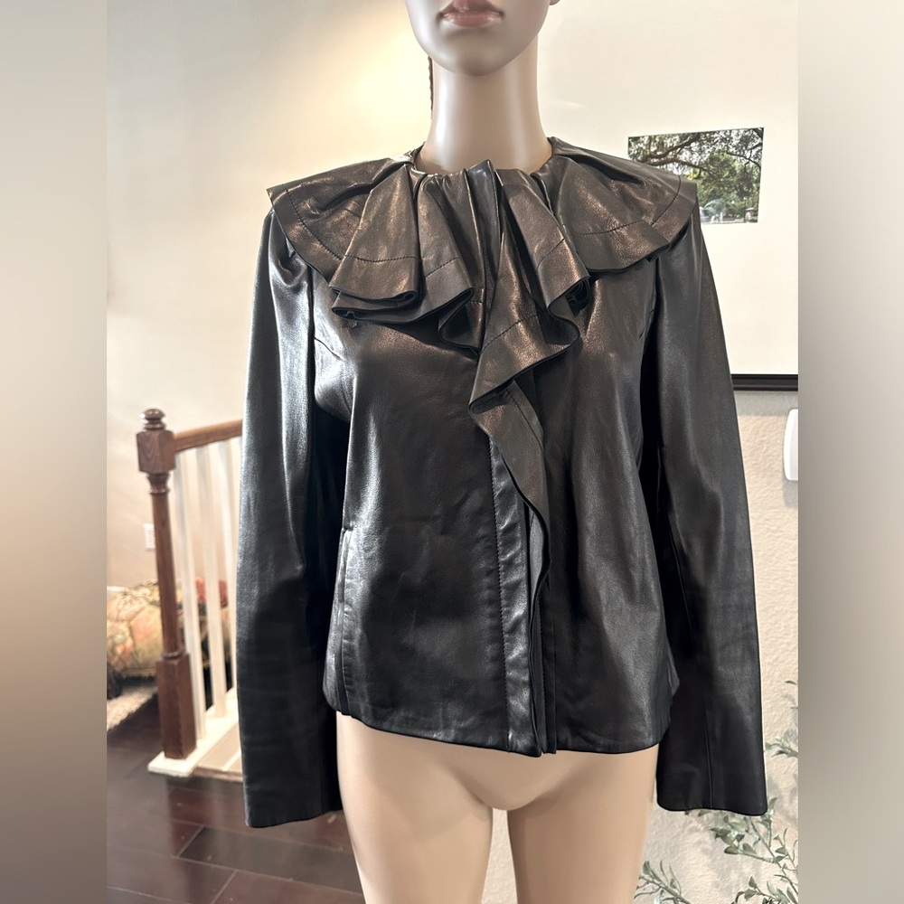 DVF Black Ruffle Leather Jacket